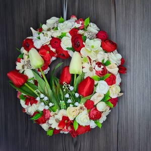 Piros-fehér tulipános kopogtató - otthon & életmód - dekoráció - ajtó- és ablak dekoráció - ajtódísz & kopogtató - Meska.hu