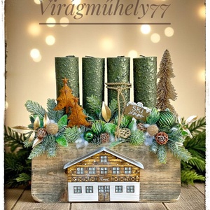 Tiroli adventi rusztikus fa ládikóban , Karácsony, Adventi díszek, Adventi gyertyadíszek és koszorúdíszek, Virágkötés, MESKA