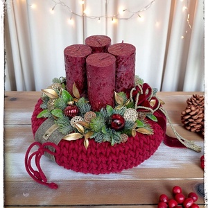 Elegáns adventi koszorú meggy piros színben  - karácsony - adventi díszek - adventi gyertyadíszek és koszorúdíszek - Meska.hu