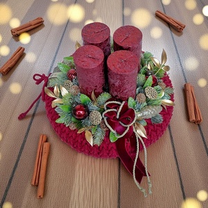 Elegáns adventi koszorú meggy piros színben  - karácsony - adventi díszek - adventi gyertyadíszek és koszorúdíszek - Meska.hu