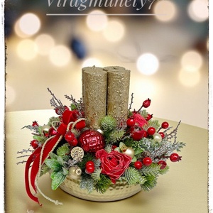 Elegáns adventi piros arany, Karácsony, Adventi díszek, Adventi koszorú, Virágkötés, MESKA
