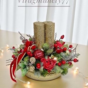 Elegáns adventi piros arany - karácsony - adventi díszek - adventi koszorú - Meska.hu