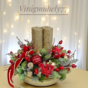 Elegáns adventi piros arany - karácsony - adventi díszek - adventi koszorú - Meska.hu