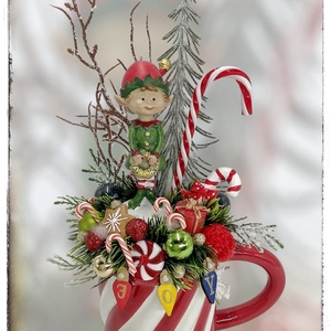 Akció Manós bögrés dekor, Karácsony, Karácsonyi lakásdekoráció, Karácsonyi lakásdíszek, Virágkötés, MESKA