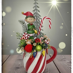 Akció Manós bögrés dekor, Karácsony, Karácsonyi lakásdekoráció, Karácsonyi lakásdíszek, Virágkötés, MESKA