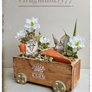 Vidám Húsvéti dekor rusztikus ládikóban, répa farm - ünnepi díszek, dekorációk - húsvéti díszek és dekorációk - húsvéti asztaldíszek - Meska.hu