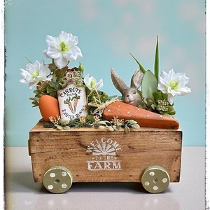 Vidám Húsvéti dekor rusztikus ládikóban, répa farm - ünnepi díszek, dekorációk - húsvéti díszek és dekorációk - húsvéti asztaldíszek - Meska.hu