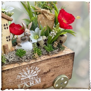 Vidám Húsvéti dekor rusztikus ládikóban - ünnepi díszek, dekorációk - húsvéti díszek és dekorációk - húsvéti asztaldíszek - Meska.hu