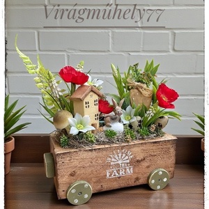 Vidám Húsvéti dekor rusztikus ládikóban - ünnepi díszek, dekorációk - húsvéti díszek és dekorációk - húsvéti asztaldíszek - Meska.hu