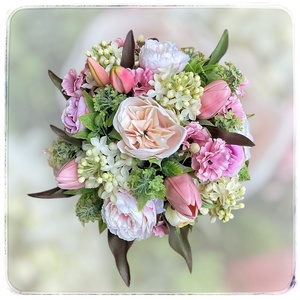 Bazsarózsás asztaldísz kerámia kaspóban � 25 x 29 cm - otthon & életmód - virágdekoráció - virágdíszek - asztali virágdísz - Meska.hu