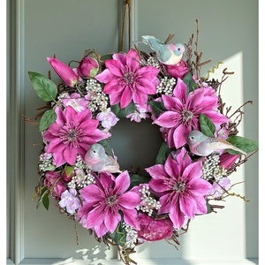 Klematisz kopogtató madárkákkal, Otthon & Életmód, Virágdekoráció, Virágdíszek, Dekor koszorúk, kopogtatók, Virágkötés, MESKA