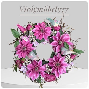 Klematisz kopogtató madárkákkal - otthon & életmód - virágdekoráció - virágdíszek - dekor koszorúk, kopogtatók - Meska.hu