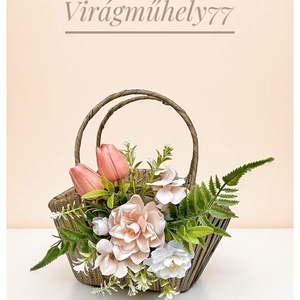 Vidám kiskosár, anyák napjára, húsvétra, Ünnepi díszek, dekorációk, Húsvéti díszek és dekorációk, Húsvéti kosár, Virágkötés, MESKA
