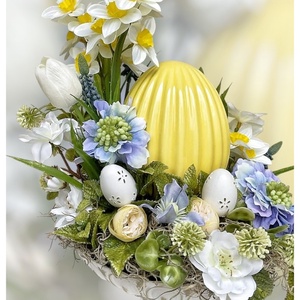 Modern húsvéti asztaldísz fém tálban - ünnepi díszek, dekorációk - húsvéti díszek és dekorációk - húsvéti asztaldíszek - Meska.hu