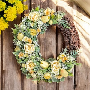 Vegyes virágos sárga kopogtató  - otthon & életmód - dekoráció - ajtó- és ablak dekoráció - ajtódísz & kopogtató - Meska.hu