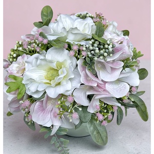 Hortenziával és mákvirággal díszített kerámia kaspó  - otthon & életmód - virágdekoráció - virágdíszek - virágdísz kaspóban - Meska.hu