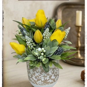 Élethű tavaszi tulipáncsokor - otthon & életmód - virágdekoráció - virágdíszek - virágdísz kaspóban - Meska.hu