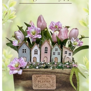 Fa ládikóba készült házikós tavaszi dísz, Otthon & Életmód, Virágdekoráció, Virágdíszek, Asztali virágdísz, Virágkötés, MESKA