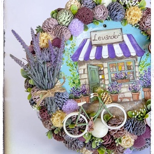 Provence-i levendulás kopogtató � kézműves ajtódísz festménnyel és biciklivel - otthon & életmód - dekoráció - ajtó- és ablak dekoráció - ajtódísz & kopogtató - Meska.hu