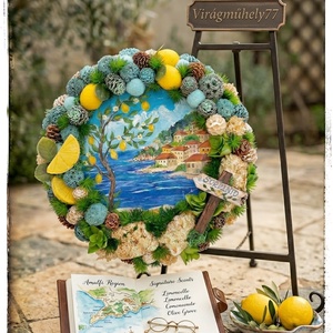 Sorrento hangulatú, egyedi nyári kopogtató � mini festménnyel - otthon & életmód - dekoráció - ajtó- és ablak dekoráció - ajtódísz & kopogtató - Meska.hu
