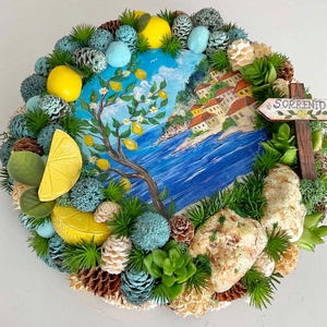 Sorrento hangulatú, egyedi nyári kopogtató � mini festménnyel - otthon & életmód - dekoráció - ajtó- és ablak dekoráció - ajtódísz & kopogtató - Meska.hu