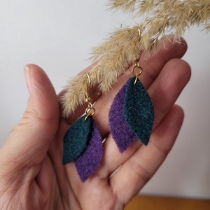 Hajnallevelek aromafülbevaló - lila, petrolzöld - ékszer - fülbevaló - lógó fülbevaló - Meska.hu