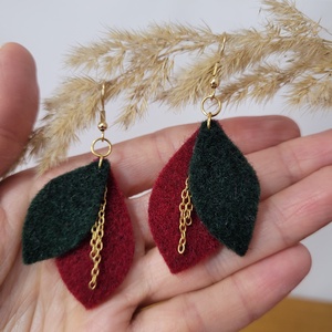 Napfénylevelek aromafülbevaló - bordó, sötétzöld - ékszer - fülbevaló - lógó fülbevaló - Meska.hu