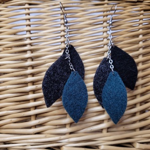 Lebegő levelek aromafülbevaló - fekete, szürke és petrolzöld, Ékszer, Fülbevaló, Lógó fülbevaló, Ékszerkészítés, MESKA