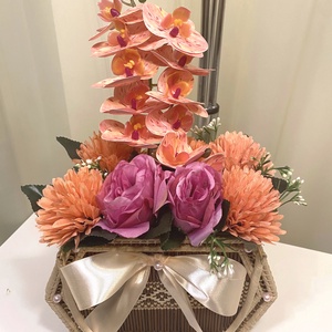 Édes narancs orchidea  virágok virágdoboz, virágbox, asztaldísz - otthon & lakás - dekoráció - asztal és polc dekoráció - asztaldísz - Meska.hu