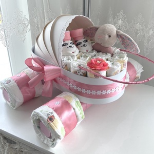 Nyuszi  babakocsi pelenkatorta, 2-5 kg pelenkatorony, babaváró csomag - játék & sport - Meska.hu