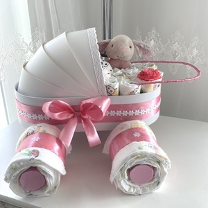 Nyuszi  babakocsi pelenkatorta, 2-5 kg pelenkatorony, babaváró csomag - játék & sport - Meska.hu