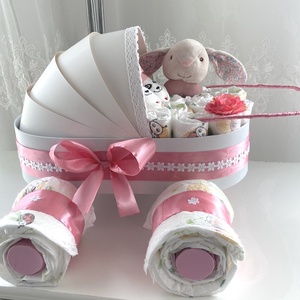 Nyuszi  babakocsi pelenkatorta, 2-5 kg pelenkatorony, babaváró csomag - játék & sport - Meska.hu