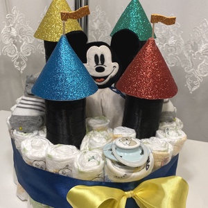 Vár, erőd  Mickey pelenkatorta, 2-5 kg pelenkatorony, babaváró csomag - játék & sport - babalátogató ajándékcsomag - Meska.hu