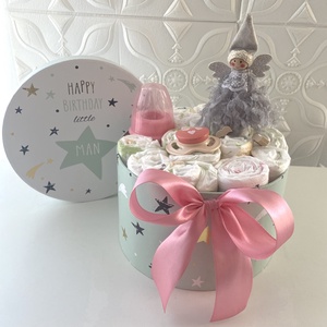 Újszülött pelenkatorta, 2-5 kg pelenkatorony, babaváró csomag - játék & sport - babalátogató ajándékcsomag - Meska.hu