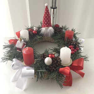 Karácsonyi  manó klasszikus koszorú, asztaldísz , Karácsony, Adventi díszek, Adventi koszorú, Mindenmás, MESKA