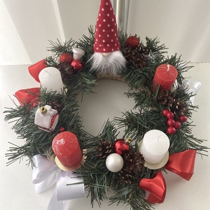 Karácsonyi  manó klasszikus koszorú, asztaldísz  - karácsony - adventi díszek - adventi koszorú - Meska.hu