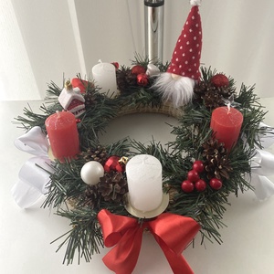 Karácsonyi  manó klasszikus koszorú, asztaldísz  - karácsony - adventi díszek - adventi koszorú - Meska.hu