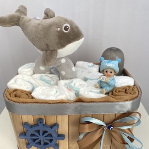 Kis bálna baba box, pelenkatorta, 4-8 kg pelenkatorony, babaváró csomag - ékszer - gyűrű - gyöngyös gyűrű - Meska.hu