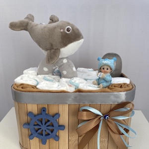 Kis bálna baba box, pelenkatorta, 4-8 kg pelenkatorony, babaváró csomag - ékszer - gyűrű - gyöngyös gyűrű - Meska.hu