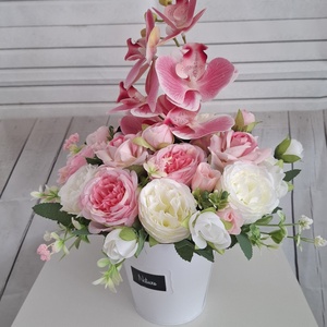 Orchidea rózsa virágbox, virágcsokor asztaldísz, virágdoboz , virágbox - otthon & életmód - dekoráció - virágdísz és tartó - virágbox, virágdoboz - Meska.hu