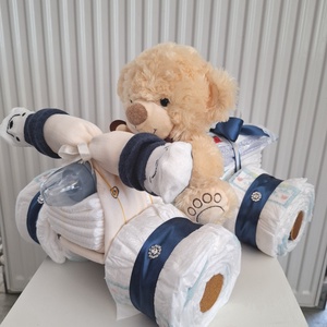 Mackó Quad   autó pelenkatorta, 2-5 kg pelenkatorony, babaváró csomag - Meska.hu