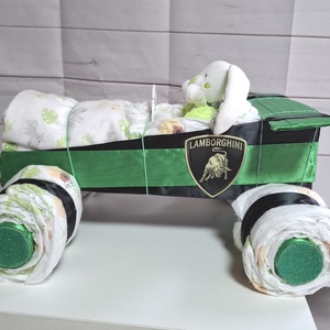 Lamborghini nyuszi  autó pelenkatorta, 2-5 kg pelenkatorony, babaváró csomag - játék & sport - babalátogató ajándékcsomag - Meska.hu