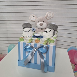 Kis nyuszi baba box,pelenkatorta  3-6 kg pelenka doboz, babaváró csomag - játék & sport - babalátogató ajándékcsomag - Meska.hu