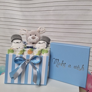 Kis nyuszi baba box,pelenkatorta  3-6 kg pelenka doboz, babaváró csomag - játék & sport - babalátogató ajándékcsomag - Meska.hu