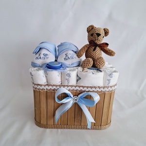 Tipegő mackó pelenkatorony, pelenkatorta babaváró csomag 2-5kg, Játék & Sport, Babalátogató ajándékcsomag, Mindenmás, MESKA