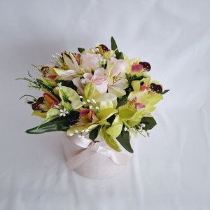 Orchidea rózsa virágbox, virágcsokor asztaldísz, virágdoboz , virágbox - otthon & életmód - dekoráció - virágdísz és tartó - virágbox, virágdoboz - Meska.hu