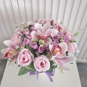 Orchidea rózsa virágbox, virágcsokor asztaldísz, virágdoboz , virágbox - otthon & életmód - dekoráció - virágdísz és tartó - virágbox, virágdoboz - Meska.hu