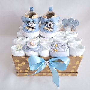 Mickey tipegő baba box, pelenkatorta  4-8kg pelenka doboz, babaváró csomag - játék & sport - babalátogató ajándékcsomag - Meska.hu