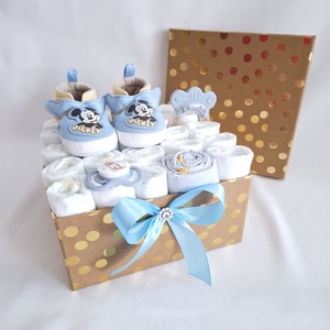 Mickey tipegő baba box, pelenkatorta  4-8kg pelenka doboz, babaváró csomag - játék & sport - babalátogató ajándékcsomag - Meska.hu
