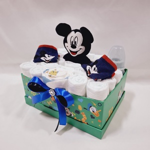 Mickey baba box, pelenkatorta 4-8kg pelenkatorony, babaváró csomag - játék & sport - babalátogató ajándékcsomag - Meska.hu